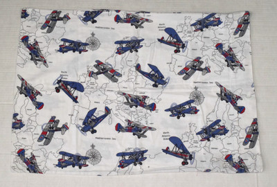 Max Studio Flannel Pillowcase Kids Size Standard Blue Biplanes Over World Map