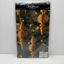 Christmas Shoppe 3 Piece Folding Paper Ornament Gold Honeycomb Finial 3D NEW