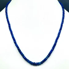 Single Strand Natural Blue Sapphire Necklace 3.5-5.5mm Facetted Beads 925 Clasp