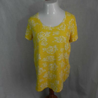RELATIVITY Plus 2X Sunshine Yellow with White Flowers SS t-SHIRT Batik Look e16