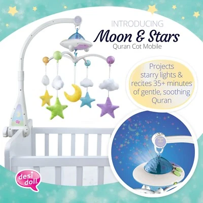 Moon & Star Islamic Quran COT MOBILE (Desi Doll) crib bed Muslim Toys Baby Gift