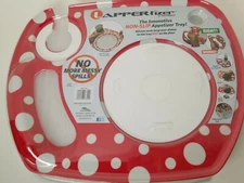 4 LAppertizer Non Slip Appetizer Trays No More Messy Spills Red White Polka Dots