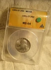 1951-D U.S. SILVER WASHINGTON 25 Cents..ANAC  CERT.  MS64..