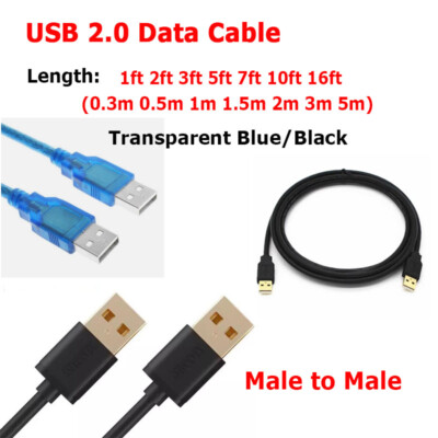 USB 2.0 Cable Type A Male to A Male High Speed Data Transfer Charger Cord 1-16ft