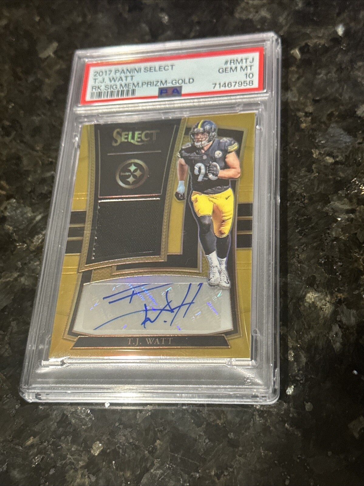 TJ Watt Panini Select Rookie Signature Memorabilia Prizm #RMTJ Gold