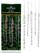 Kurt Adler 3-1/2-Inch-5-1/2-Inch Clear Glass Icicle Ornament Set of 24 Pieces,