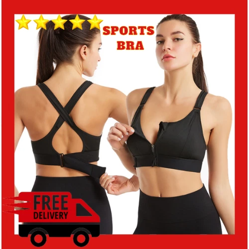 Ladies Zip Front Fastening Sports Bra Medium to High Impact Non Wired  Comfort(_)