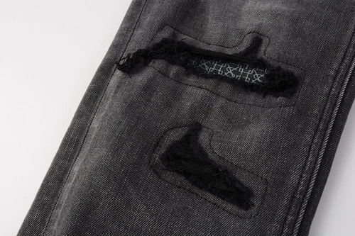 NEU KSUBI Herren dunkelgrau Patch Distressed Hose High Street Mode Jeans - Bild 9 von 12