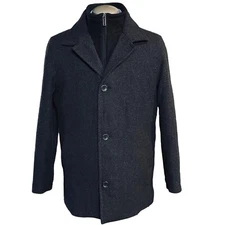 Mens Nautica Pea Coat Wool Blend Charcoal Tweed Fully Lined Size Medium NICE