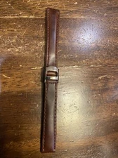 14 mm Brown genuine leather watch strap with deployment buckle 