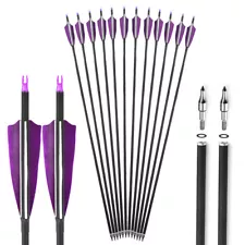 12Pcs 30in Carbon Arrows SP500 Turkey Feather Archery for Compound/Recurve Bow