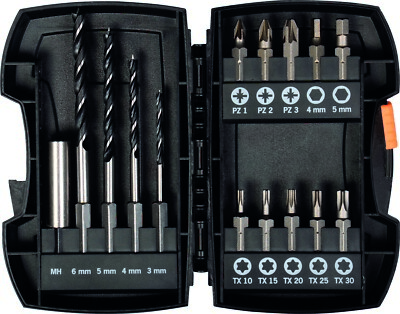 Bohrer-Bit-Box 15-tlg Holzbohrer mit E 6.3 Schaft Ø 3, 4, 5, 6mm Bits: PZ,TX,Hex