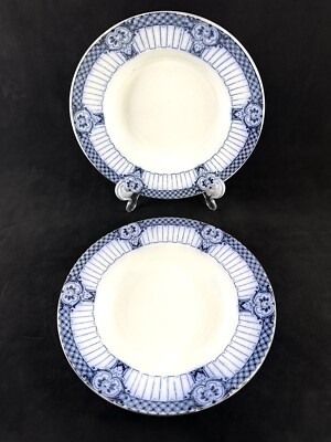 Antikes F & Sons (Ford & Sons) Paar blau & weiß Suppenteller Burslem England
