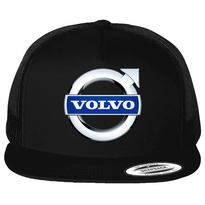 Fristelse Sikker højttaler Volvo Motor Auto Logo Emblem Printed on Black Hat Flat Bill Yupoong Trucker  Cap | eBay