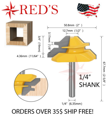 REDS Y75840-4- 45 Degree-Up to 3/4'' Stock Lock Miter Joint Router Bit 1/4'' Shank