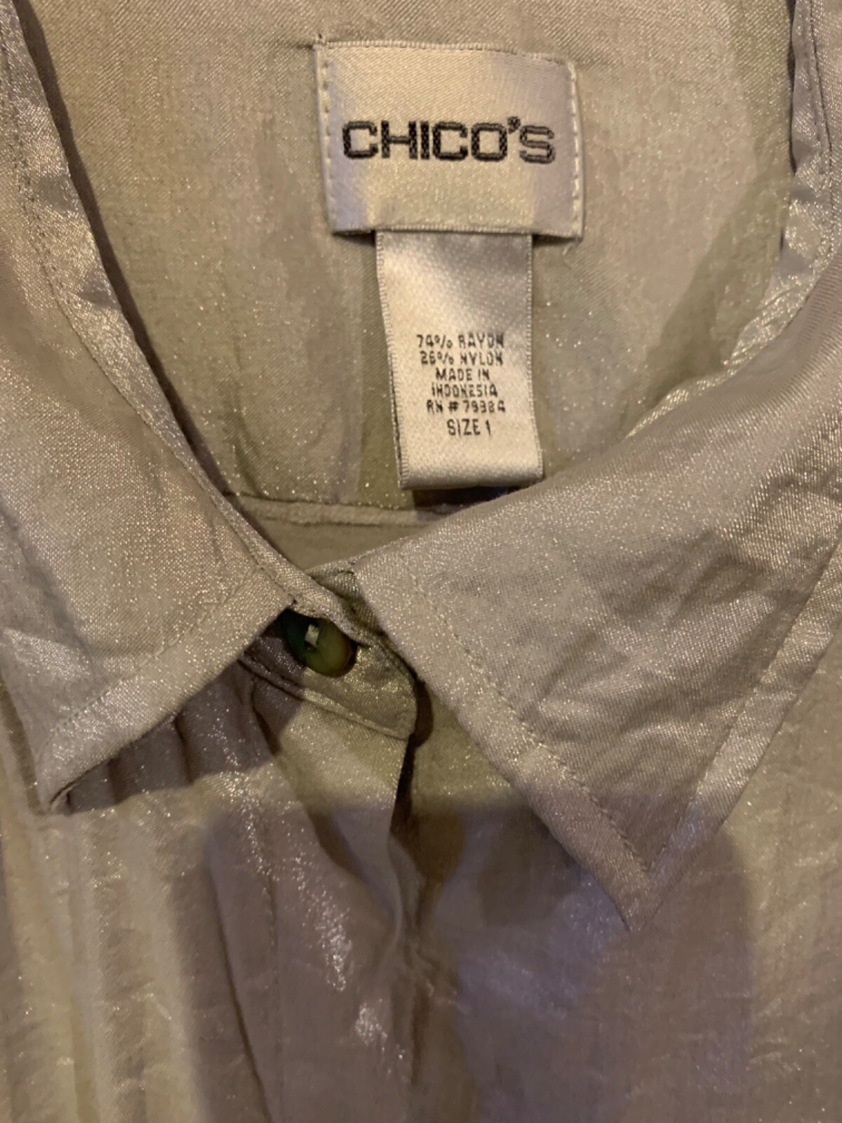 Chico's silver glitter button down blouse size 1 - image 4