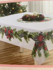 NEW Christmas Garland Tablecloth W Check Ribbon 70 x 84