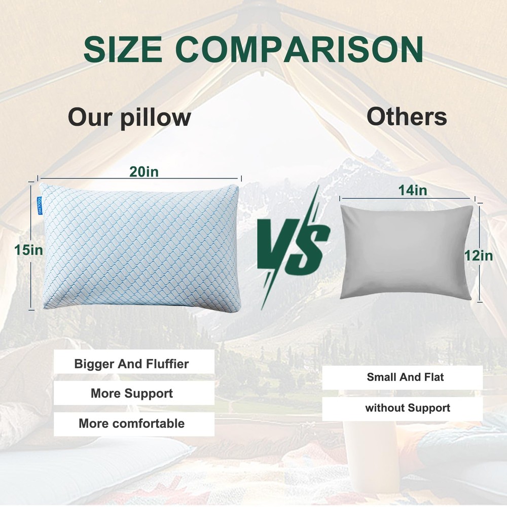 Large Compressible Travel Pillow for Camping & Sleeping - 1 Pack Shredded Memory Foam