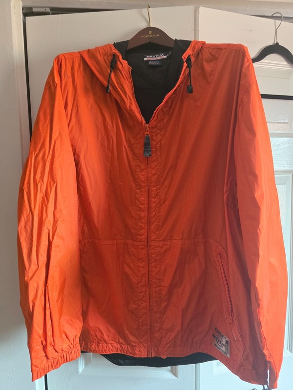 MENS ORANGE NAUTICA WIND BREAKER HOODIE SIZE XL GREAT CONDITION