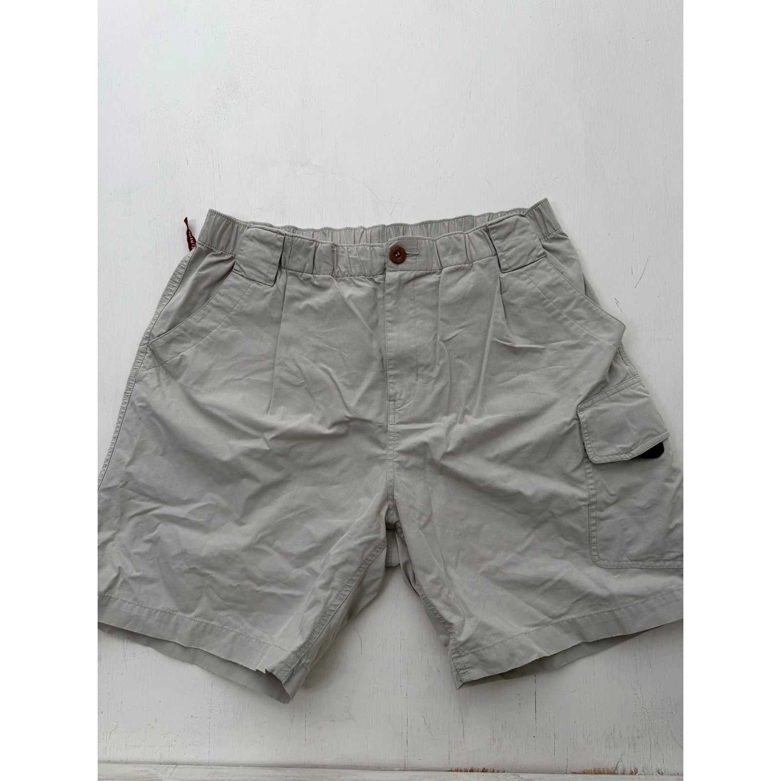 Simms Nanosphere Mens Fishing Shorts Stone Gray Cargo Pockets Elastic Waist 32