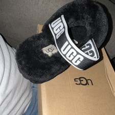 UGG Oh Yeah Slide Black Shearling Women's Slippers Size 8 Fur Open Toe