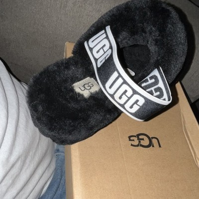 UGG Oh Yeah Slide Black Shearling Women's Slippers Size 8 Fur Open Toe