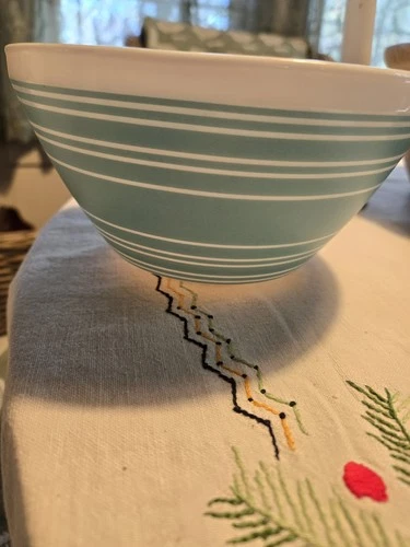Pyrex Vintage Charm Mixing Bowl Teal And White Stripes