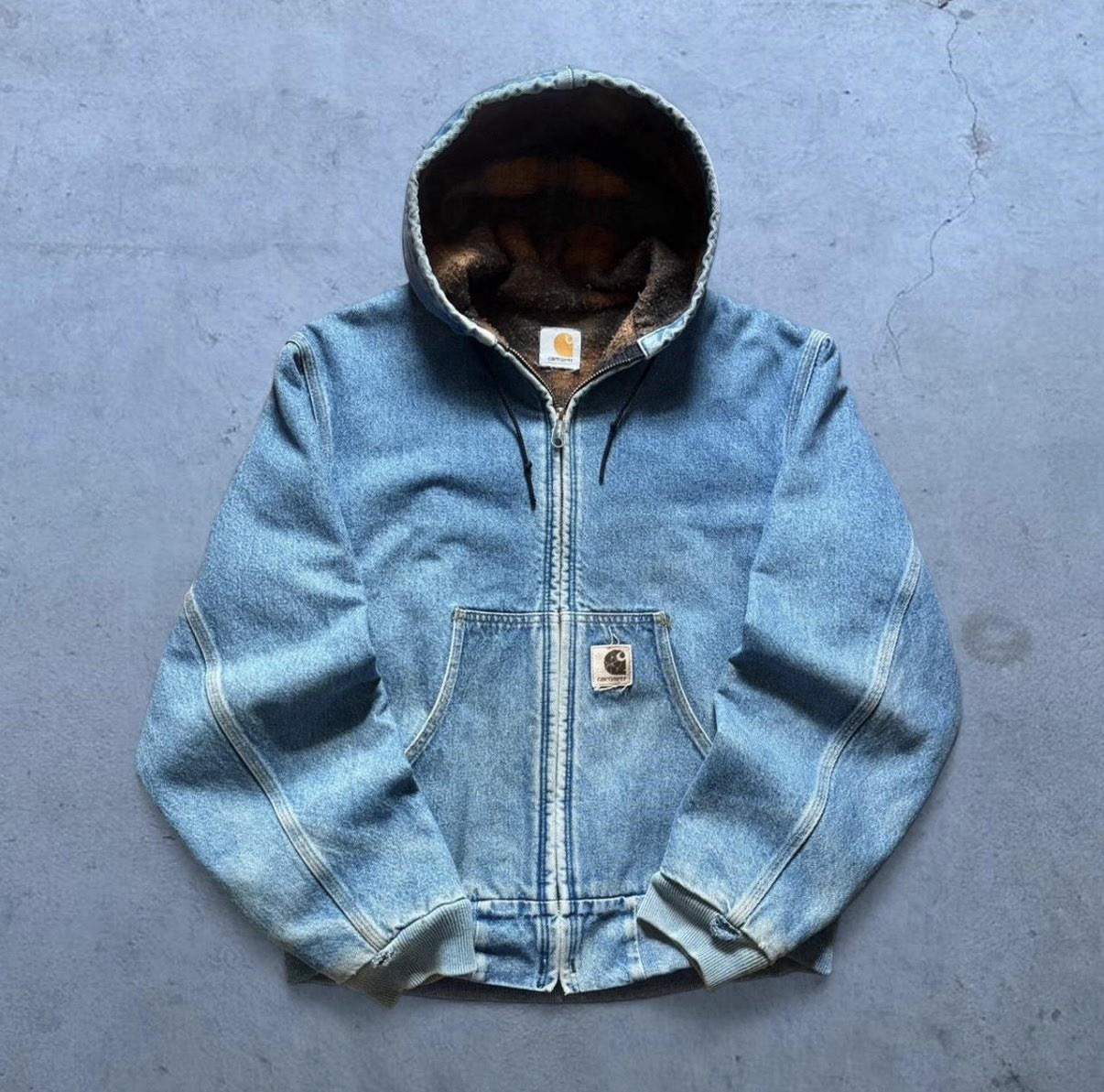 Rare Vintage 90s Carhartt A$AP Rocky J08 DST Denim Blanket Lined Hooded Jacket M