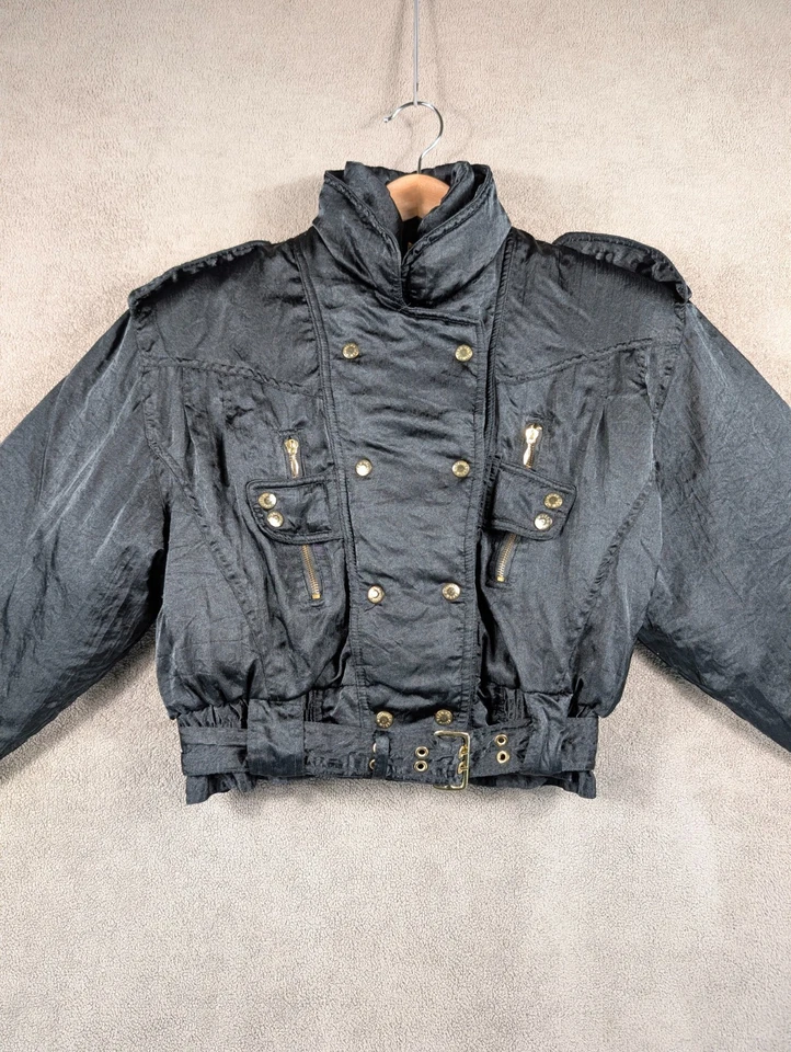 Chaqueta Moto Vintage Rainbow West Para Mujer Mediana Negra Nylon Recortada Puffer Invierno Foto 2 de 4