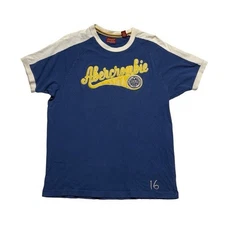Vintage Y2K Abercrombie & Fitch Raglan Tee Graphic Contrast Sleeve Size XL Blue