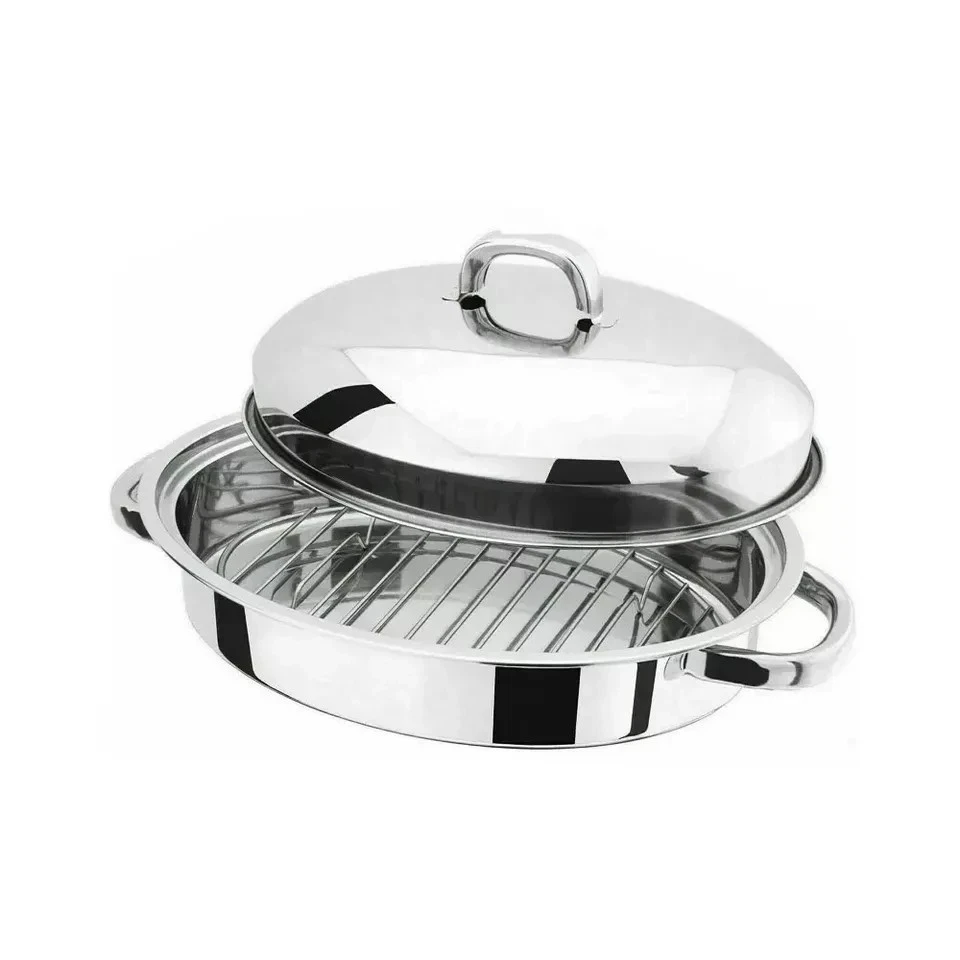 Stainless Steel Roasting Pan Oven Pan Dish Meat Roaster Tin Grill Rack Set Lid
Opens in a new window