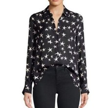 L'AGENCE Nina Star Print 100% Silk Blouse - Black & White