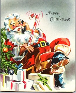Santa Claus Candy Cane Trick Telephone Phone VTG Christmas Greeting Card