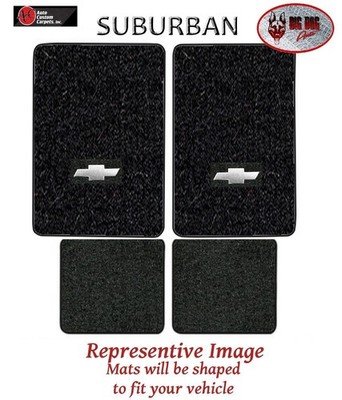 1989-91 Chevy R1500 Suburban Black Cutpile Carpet Floor Mat Set w/Silver Bowtie
