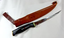 VTG Normark Fiskars FIsh Filet Fishing Knife w/ Original Leather Sheath Finland