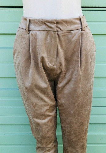 New ZARA WOMAN BEIGE Camel Faux Suede Pants High Waist 26" Size XS #1352Z - Picture 2 of 11