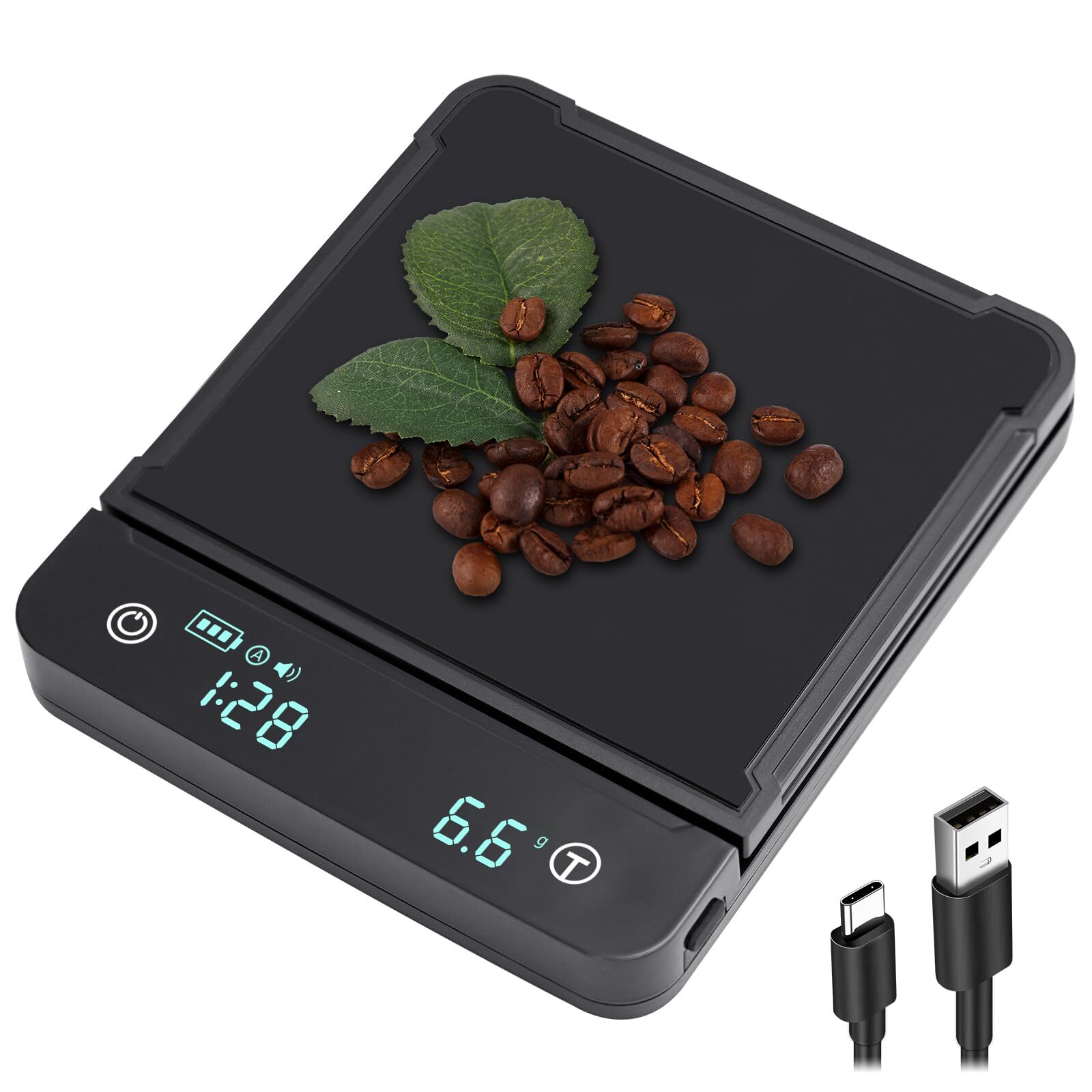 Coffee Scale with Timer, 3kg/0.1g, Food Scale with HD LED Screen, Washable El...