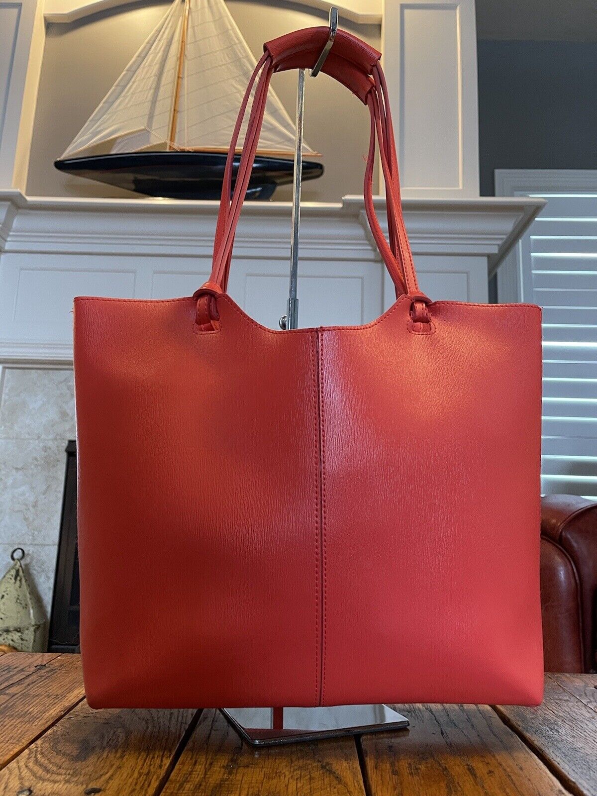 NEIMAN MARCUS Vegan faux leather bright red 2 han… - image 2