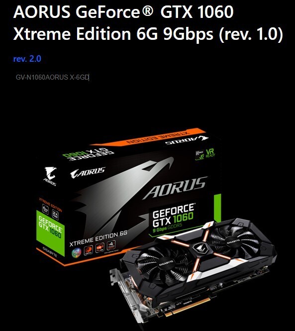 AORUS GeForce® GTX 1060 Xtreme Edition 6G 9Gbps