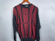 VTG Tosani Check Pattern Sweater Adult XL Red Black Cotton Knit Canada Made