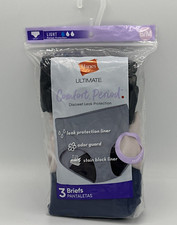 Hanes Comfort Period Light Brief Panty 3pk 6/M NEW Black Blue Beige 40FDL3