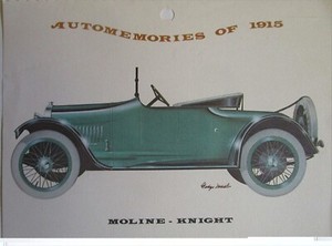 1915 Moline Knight Roadster calendar car print (green, no top)