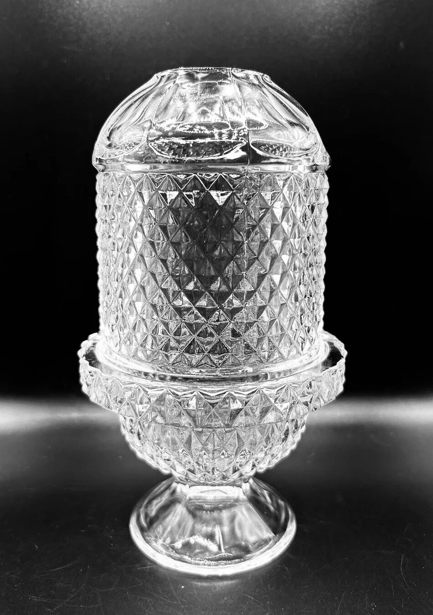 Vintage Viking Clear Glass Diamond Point Fairy Lamp 2 Piece Candle Holder