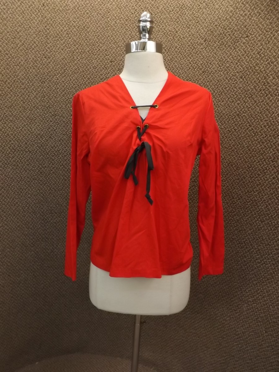 Peek-a-boo Vtg 1960s NEW Red Black Lace Up Front Cotton Shirt Top 