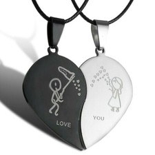 2Pcs Stainless Steel Couple Necklace His and Hers Kiss Love Set Gift for Partner