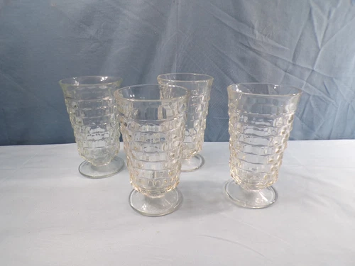 Set of 4 Fostoria Clear Glass American Pattern Footed Iced Tea Tumblers 6" Tall