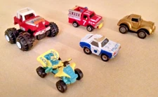 MICRO MACHINES LOT 5 MINI 4X4 BABE MONSTER TRUCK DATSUN FIRE POLICE QUAD RACER.
