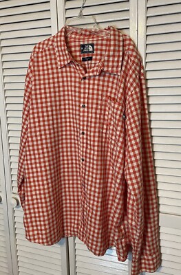 The North Face Mens Size XXL Button Up Orange And White Long Sleeve Shirt