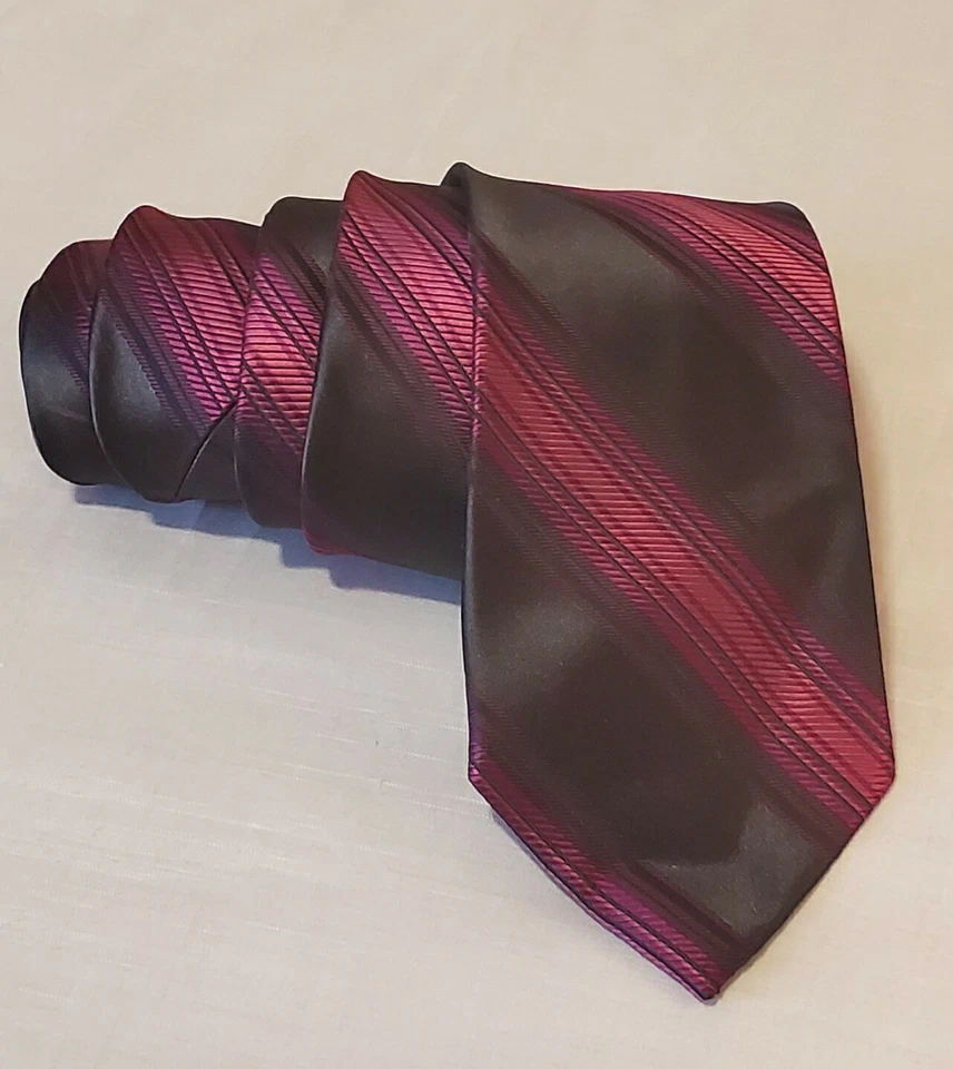  Men's  100% Silk Black/Pink Striped Necktie  by ExpressL 60" W 4" - Image 2 of 4