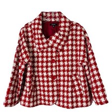 Rafaella Red White Wool Houndstooth Check Crop Button Preppy Blazer Jacket Large